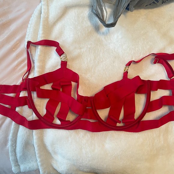Victorias Secret Luxe Demi Strappy Bandage Cage Bra in red size 32DDD/F NWT - Picture 4 of 11
